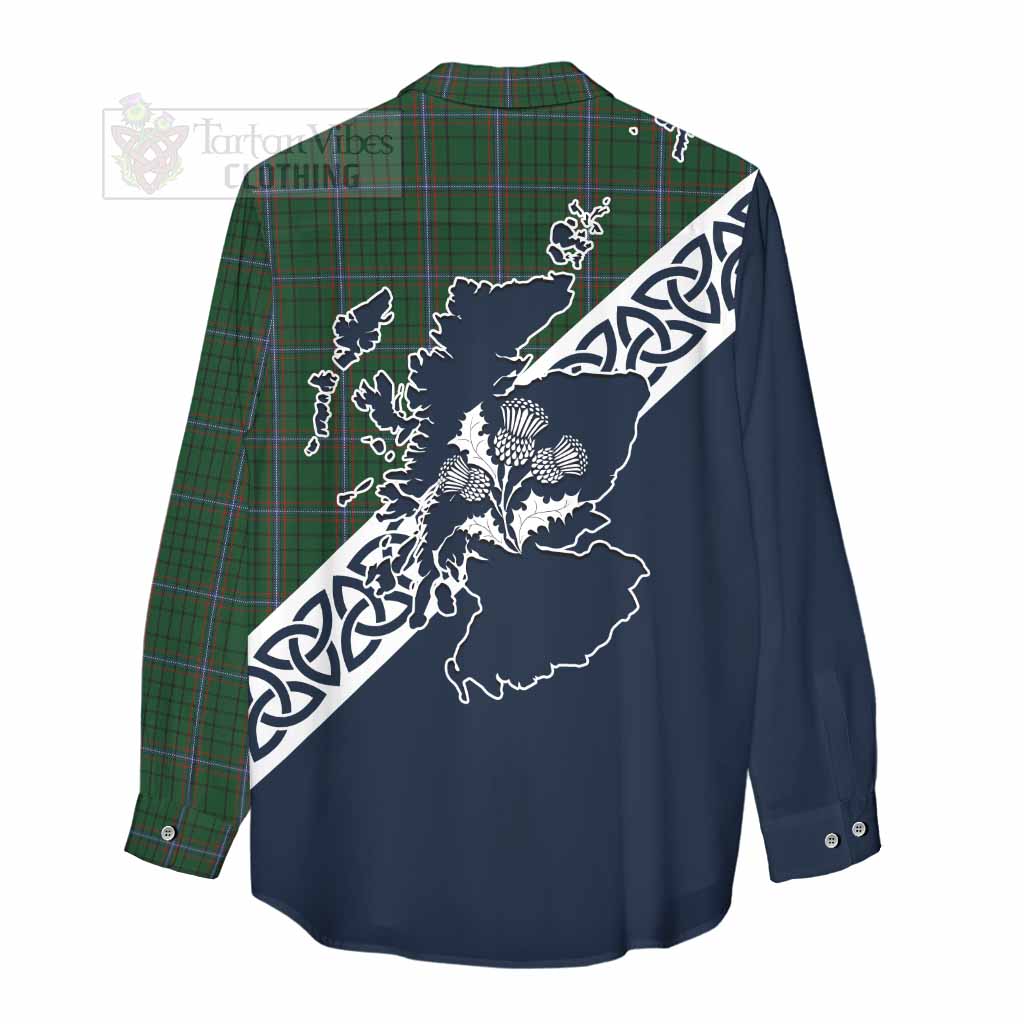 Tartan Vibes Clothing MacRae (McRae) Tartan Women's Casual Shirt Featuring Thistle and Scotland Map