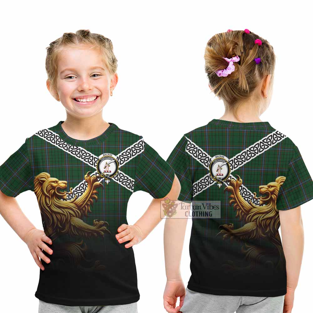 MacRae (McRae) Crest Tartan Kid T-Shirt with Golden Lion Emblem Celtic Style - Tartan Vibes Clothing
