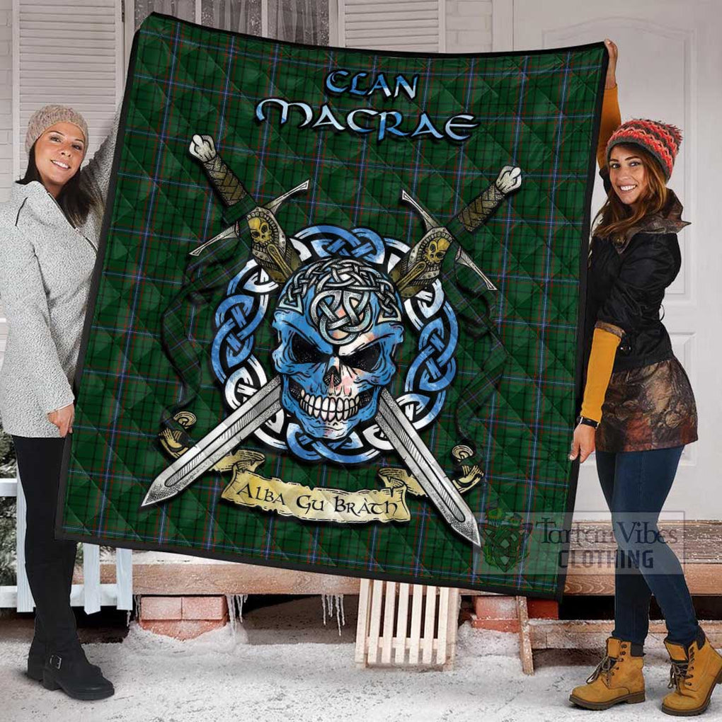 Tartan Vibes Clothing MacRae (McRae) Tartan Quilt with Celtic Skull Alba Gu Brath Style