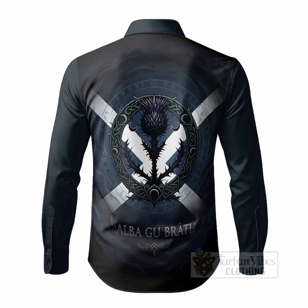 MacRae (McRae) Clan Crest Long Sleeve Button Shirts with Celtic Knot Thistle and Saltire Men's Shirt - Tartan Vibes Clothing