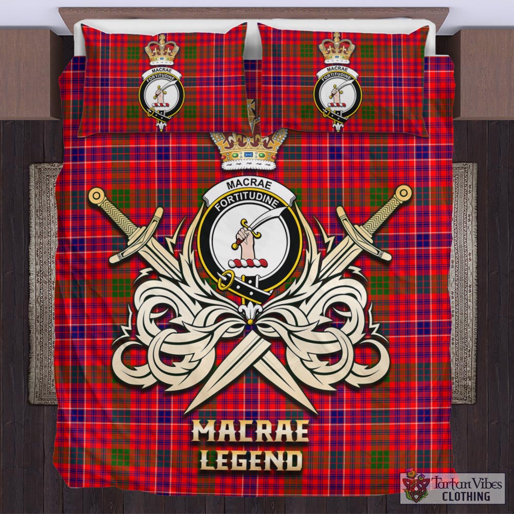 Tartan Vibes Clothing MacRae Modern Tartan Bedding Set with Clan Crest and the Golden Sword of Courageous Legacy