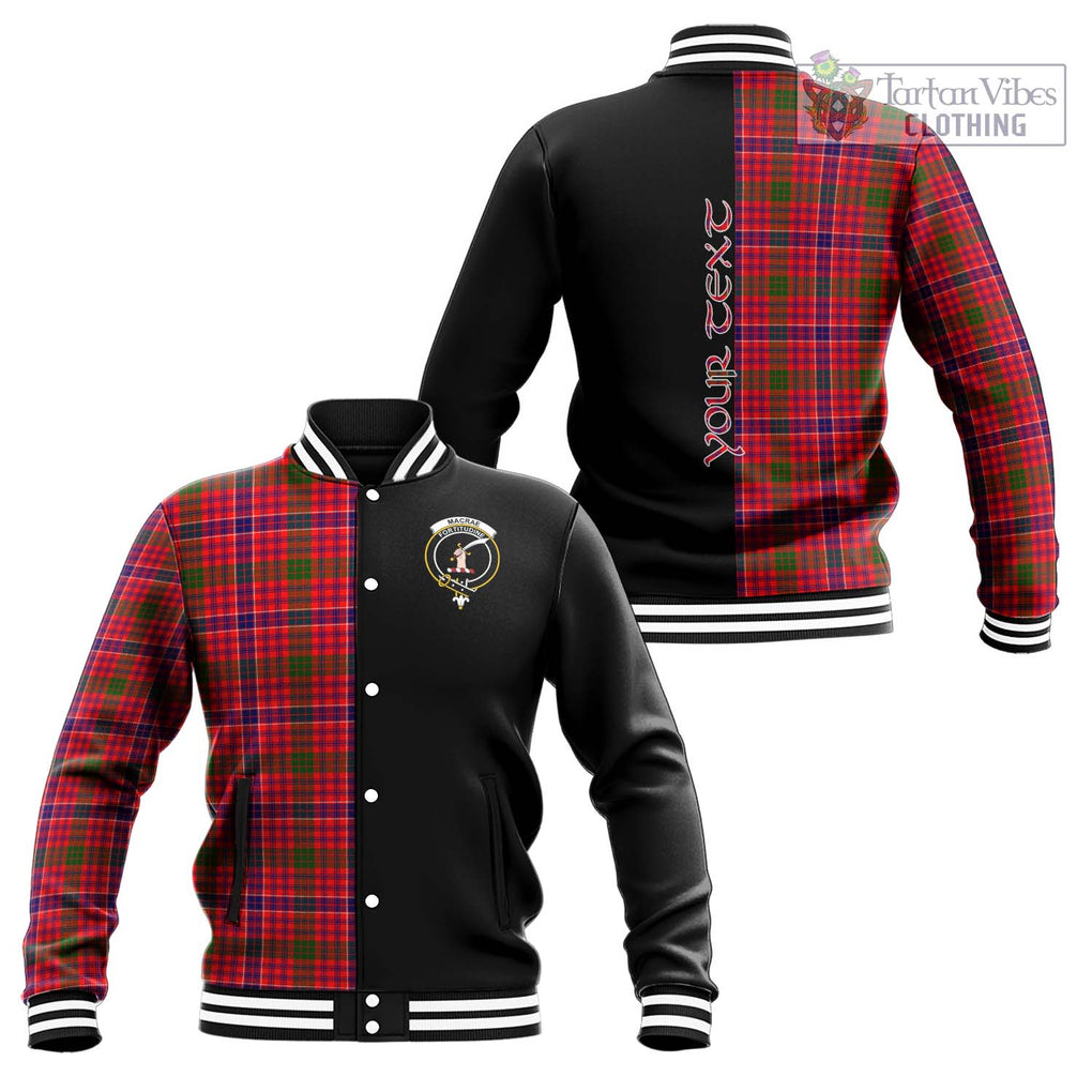 MacRae Modern Tartan Baseball Jacket with Family Crest and Half Of Me Style Unisex - Tartanvibesclothing Shop