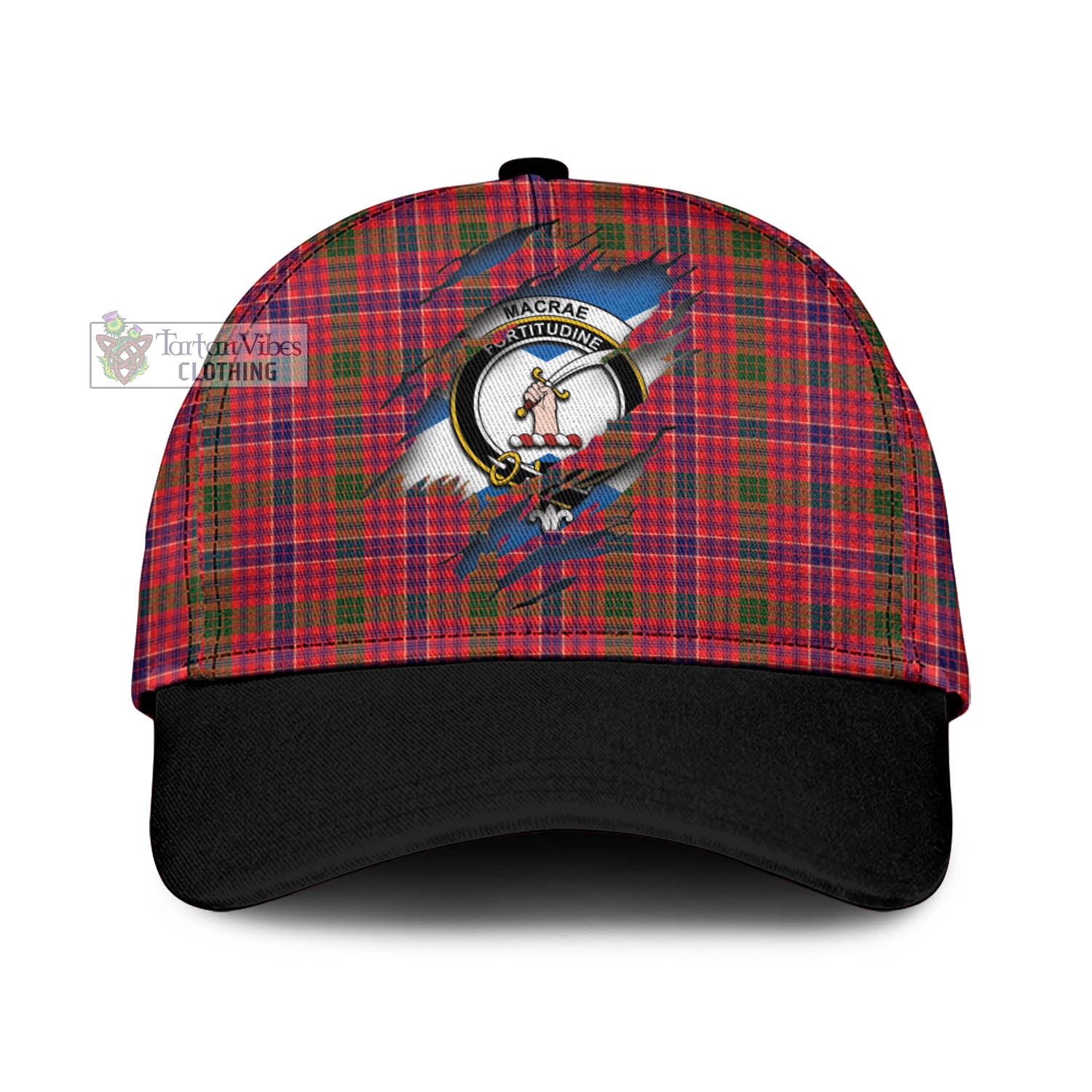 Tartan Vibes Clothing MacRae Modern Tartan Classic Cap with Family Crest In Me Style