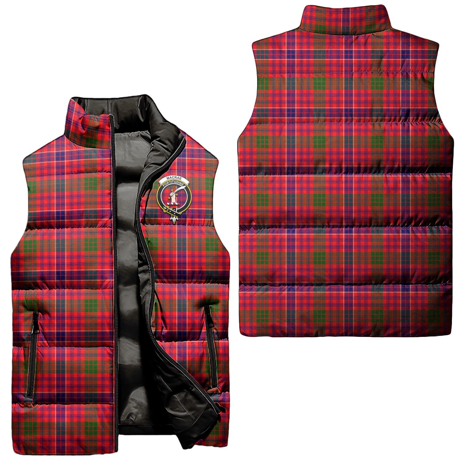 MacRae Modern Tartan Sleeveless Puffer Jacket with Family Crest Unisex - Tartanvibesclothing