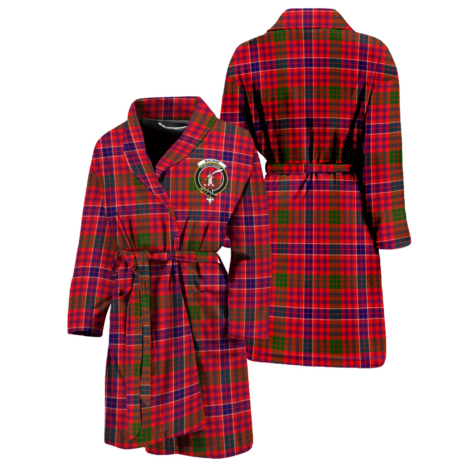 MacRae Modern Tartan Bathrobe with Family Crest Unisex S - Tartan Vibes Clothing