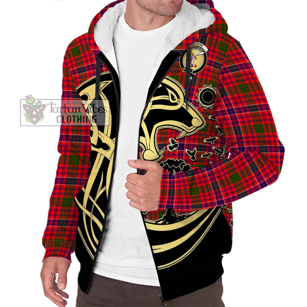 MacRae Modern Tartan Sherpa Hoodie with Family Crest Celtic Wolf Style Unisex S - Tartan Vibes Clothing