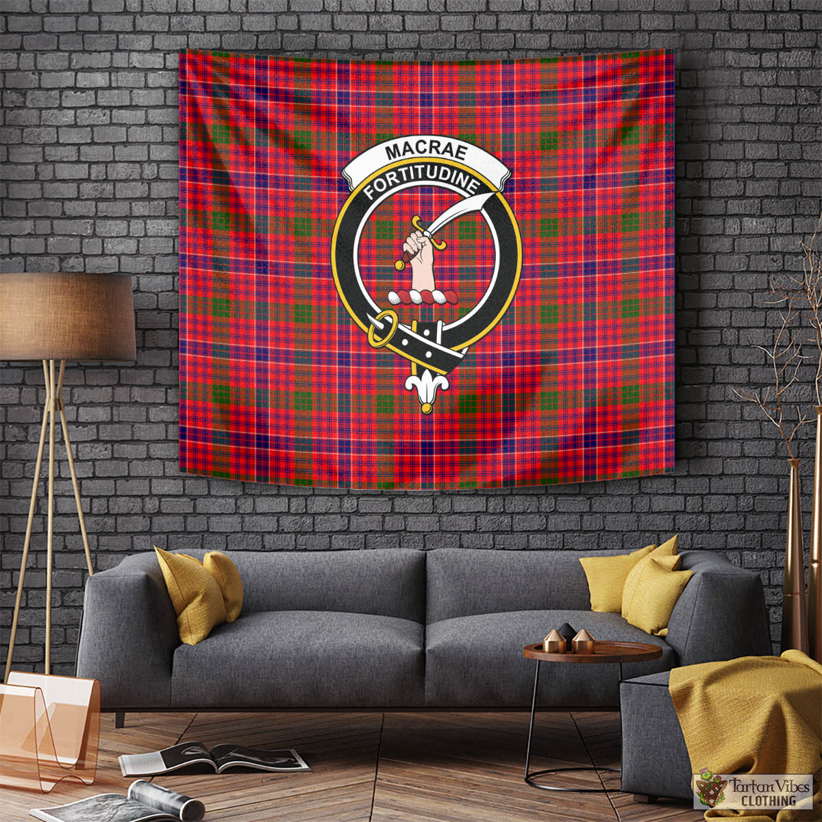 Tartan Vibes Clothing MacRae Modern Tartan Tapestry Wall Hanging and Home Decor for Room with Family Crest