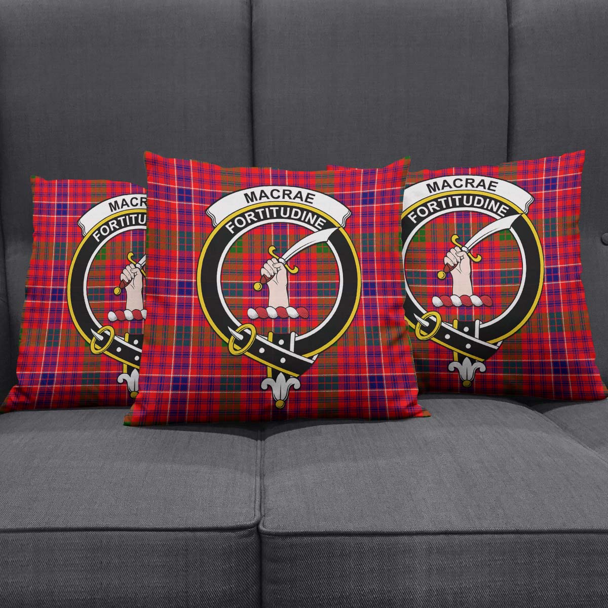 MacRae Modern Tartan Pillow Cover with Family Crest Square Pillow Cover - Tartanvibesclothing