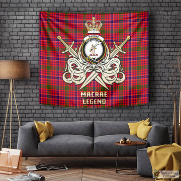 MacRae Modern Tartan Tapestry with Clan Crest and the Golden Sword of Courageous Legacy