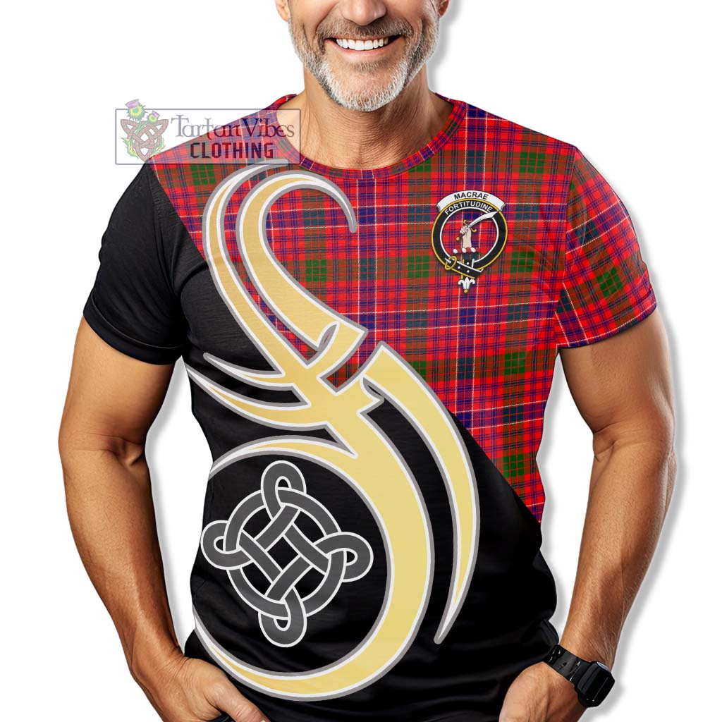 Tartan Vibes Clothing MacRae Modern Tartan T-Shirt with Family Crest and Celtic Symbol Style