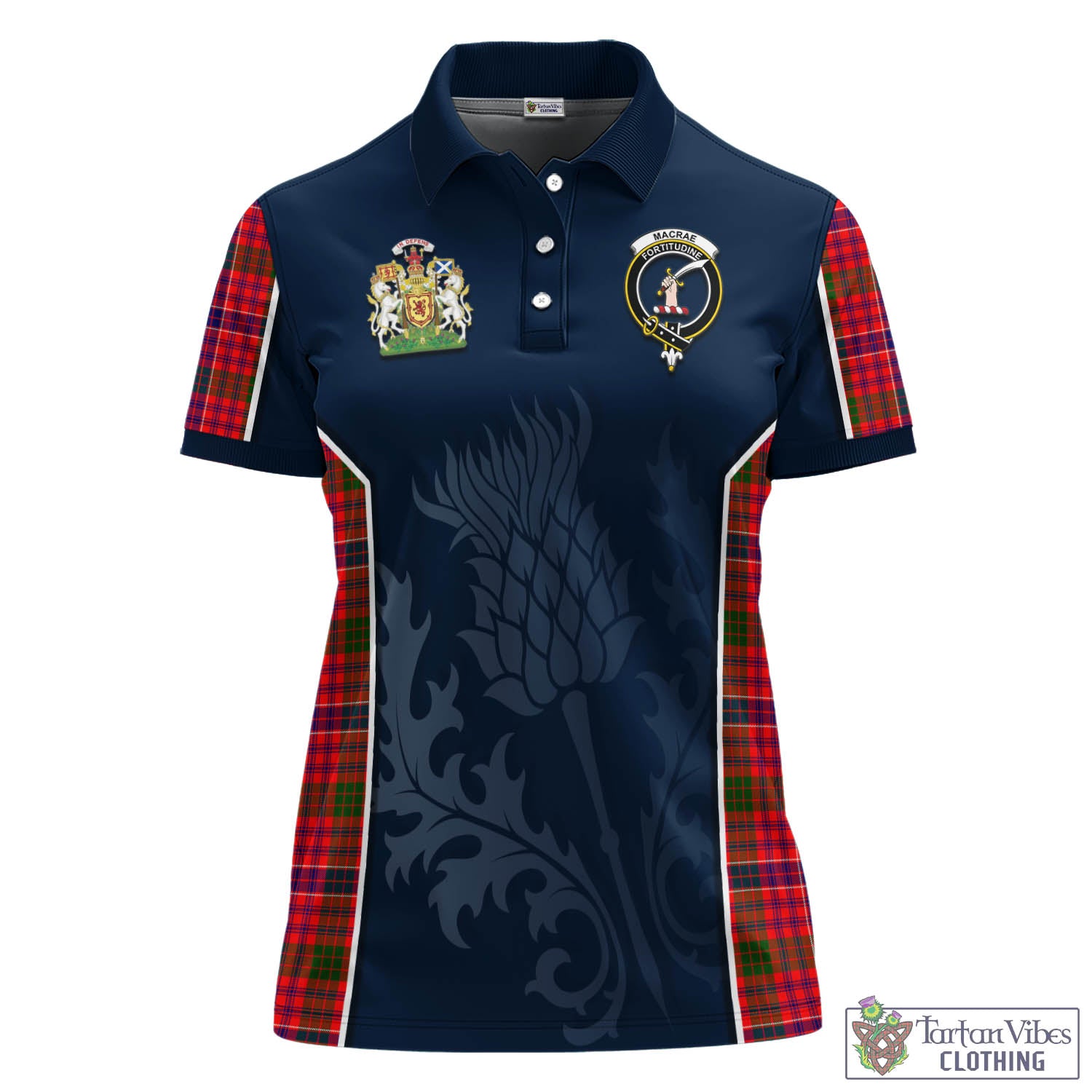 Tartan Vibes Clothing MacRae Modern Tartan Women's Polo Shirt with Family Crest and Scottish Thistle Vibes Sport Style