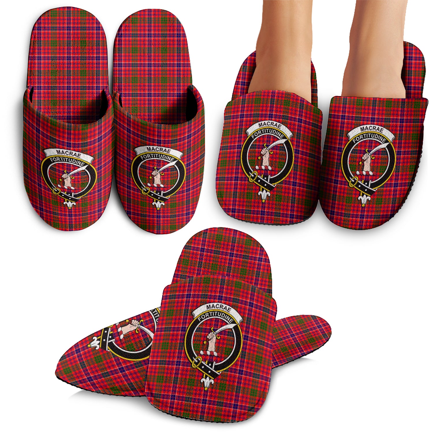 MacRae Modern Tartan Home Slippers with Family Crest - Tartanvibesclothing