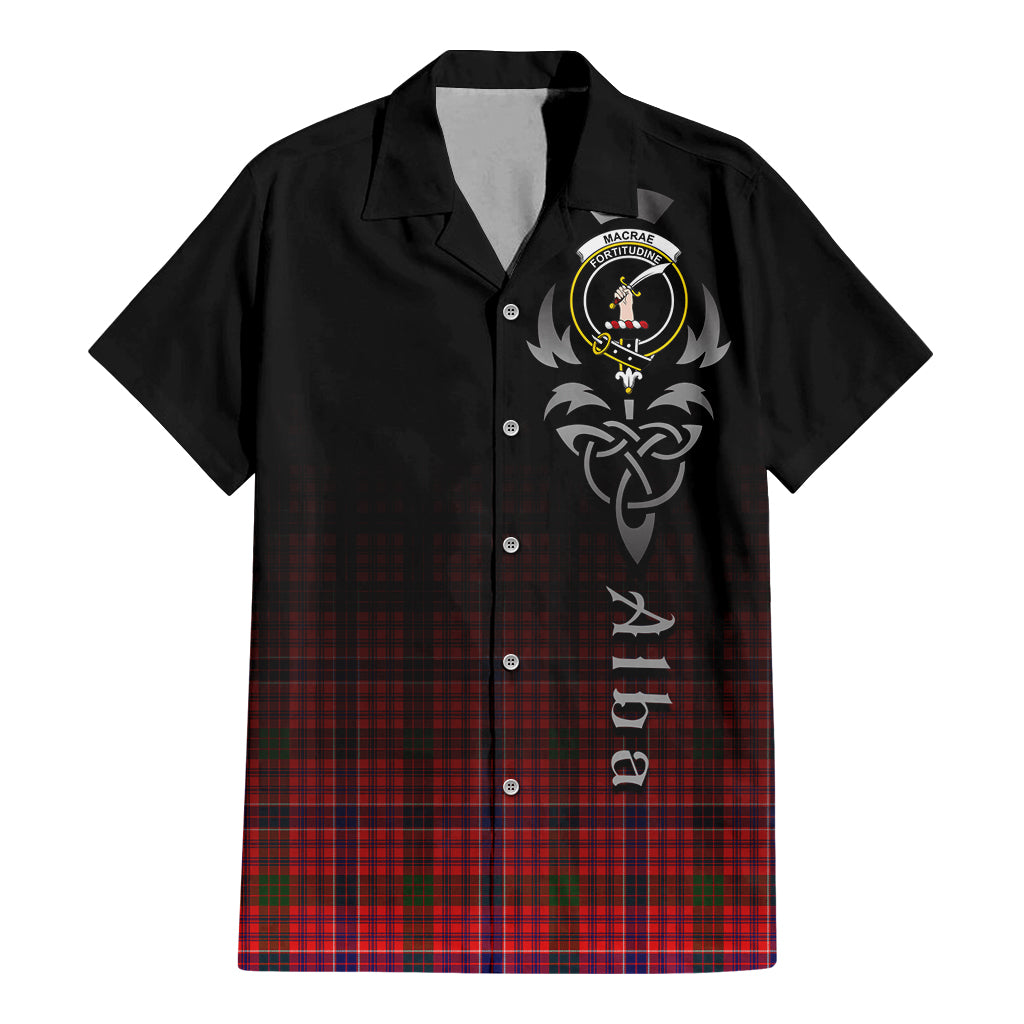 Tartan Vibes Clothing MacRae Modern Tartan Short Sleeve Button Up Featuring Alba Gu Brath Family Crest Celtic Inspired