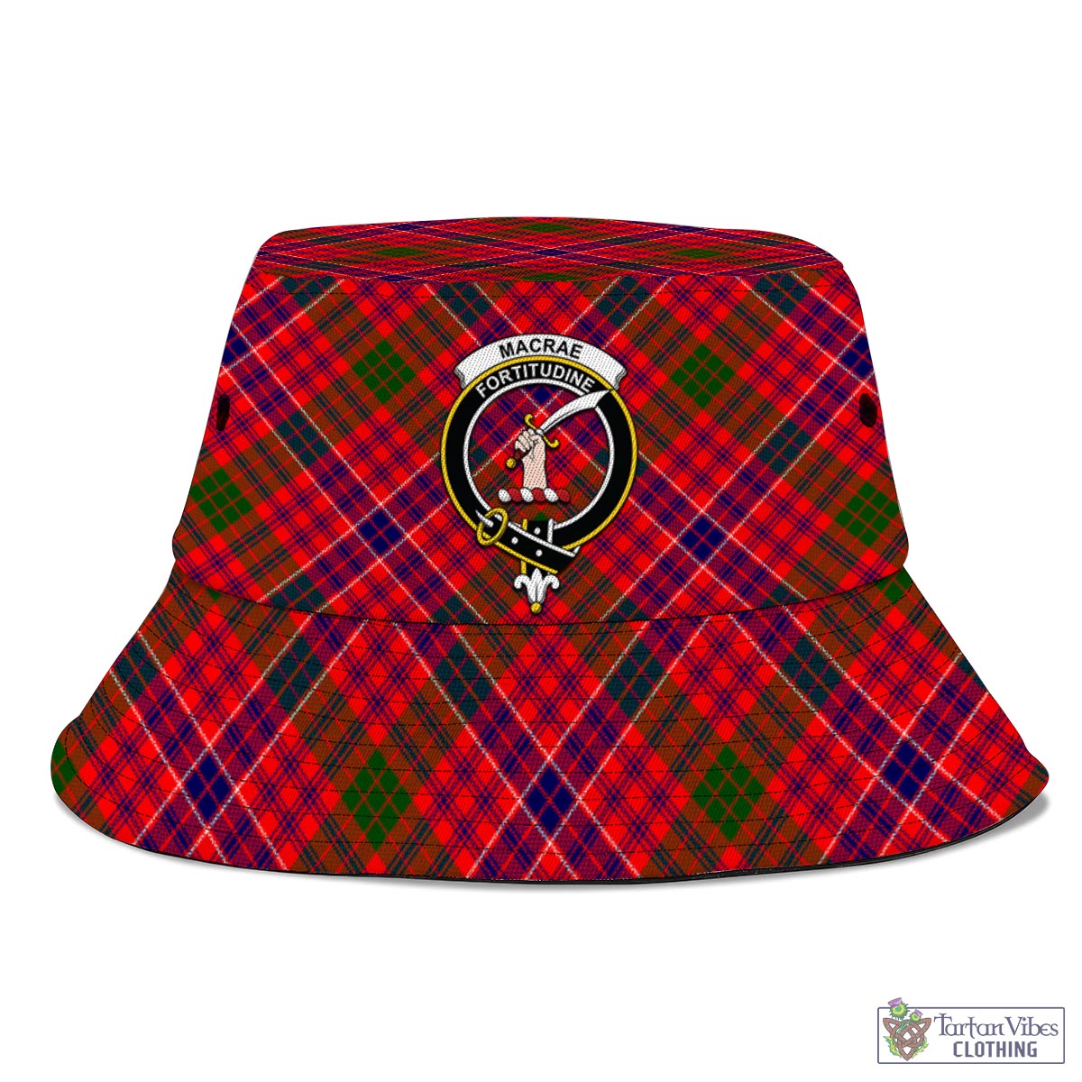 Tartan Vibes Clothing MacRae Modern Tartan Bucket Hat with Family Crest