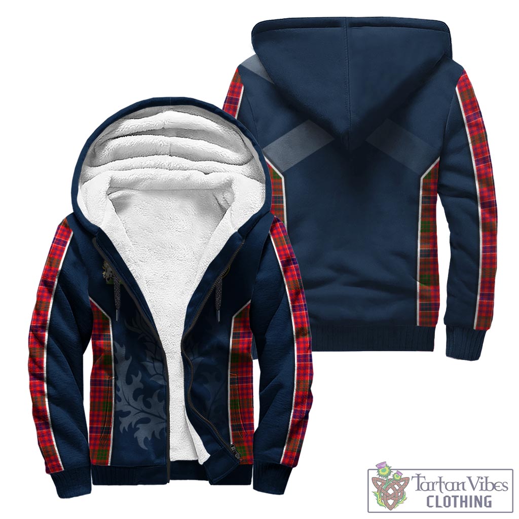 Tartan Vibes Clothing MacRae Modern Tartan Sherpa Hoodie with Family Crest and Scottish Thistle Vibes Sport Style