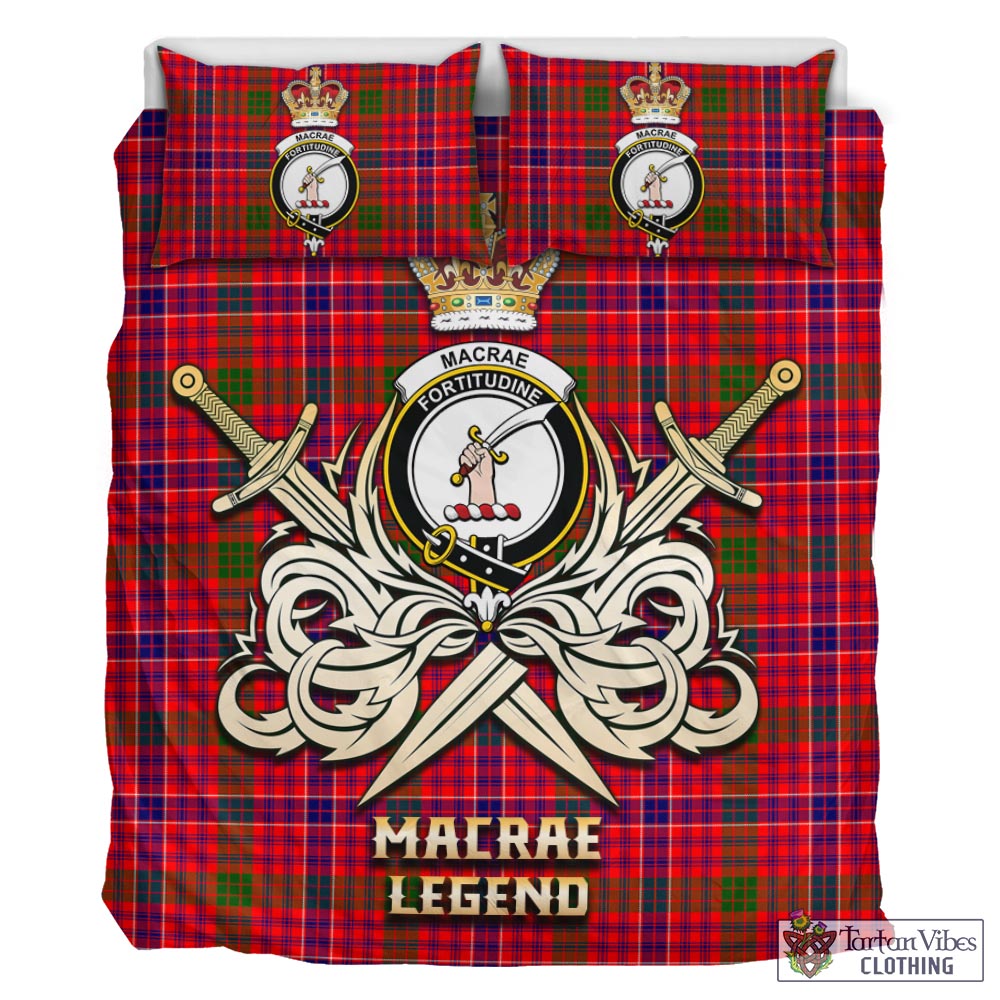 Tartan Vibes Clothing MacRae Modern Tartan Bedding Set with Clan Crest and the Golden Sword of Courageous Legacy