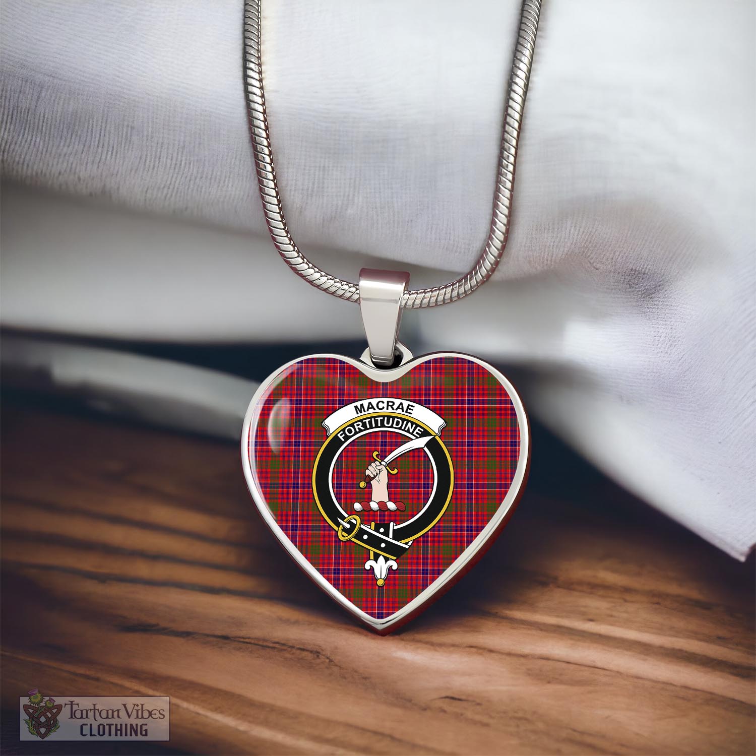 Tartan Vibes Clothing MacRae Modern Tartan Heart Necklace with Family Crest