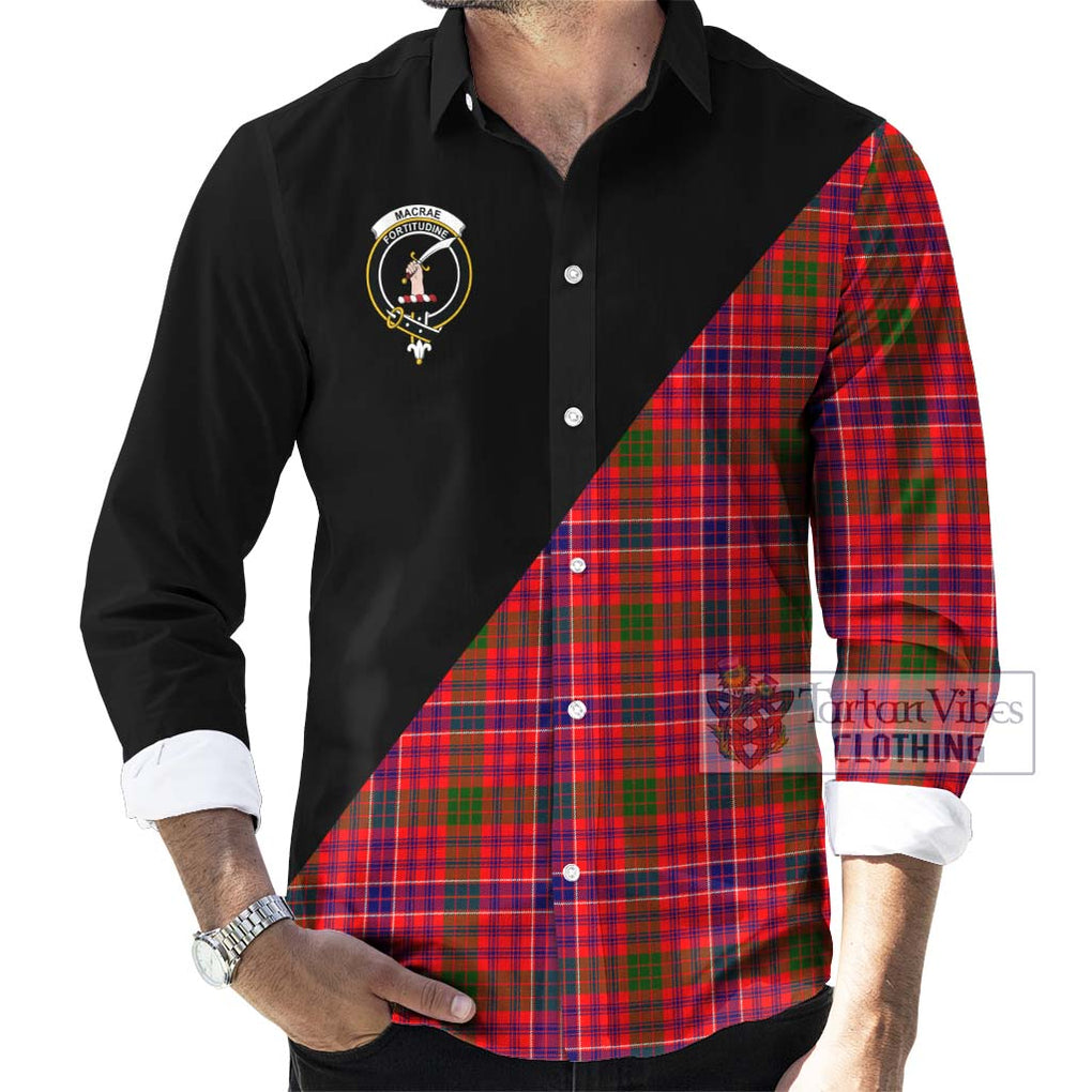 MacRae Modern Tartan Long Sleeve Button Shirt with Family Crest and Military Logo Style - Tartanvibesclothing Shop