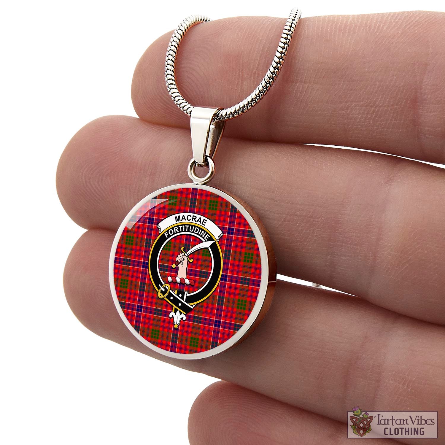 Tartan Vibes Clothing MacRae Modern Tartan Circle Necklace with Family Crest