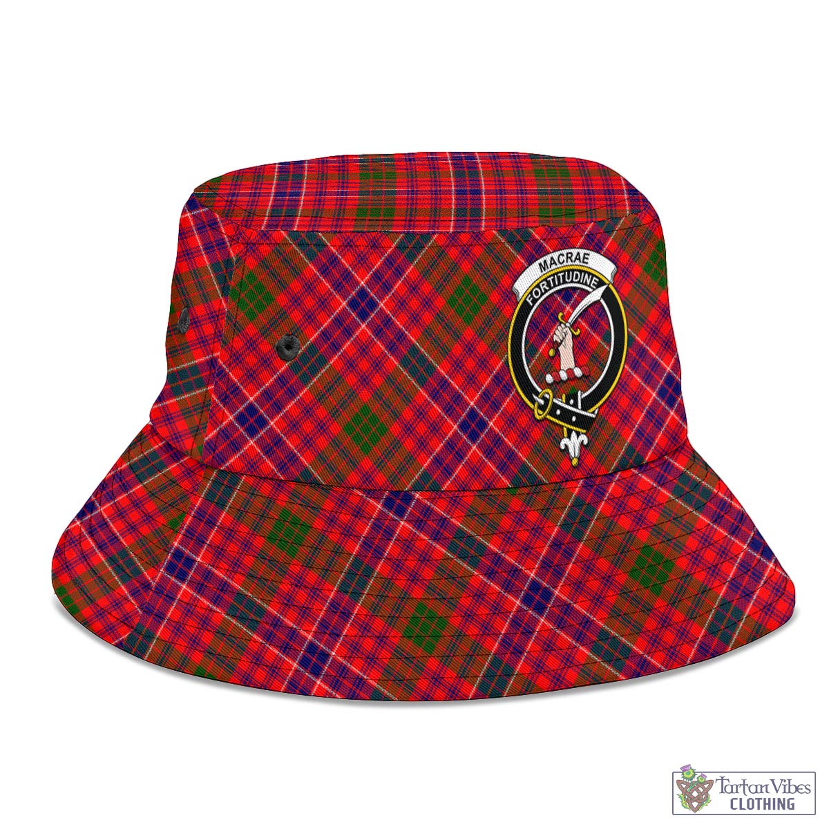 Tartan Vibes Clothing MacRae Modern Tartan Bucket Hat with Family Crest