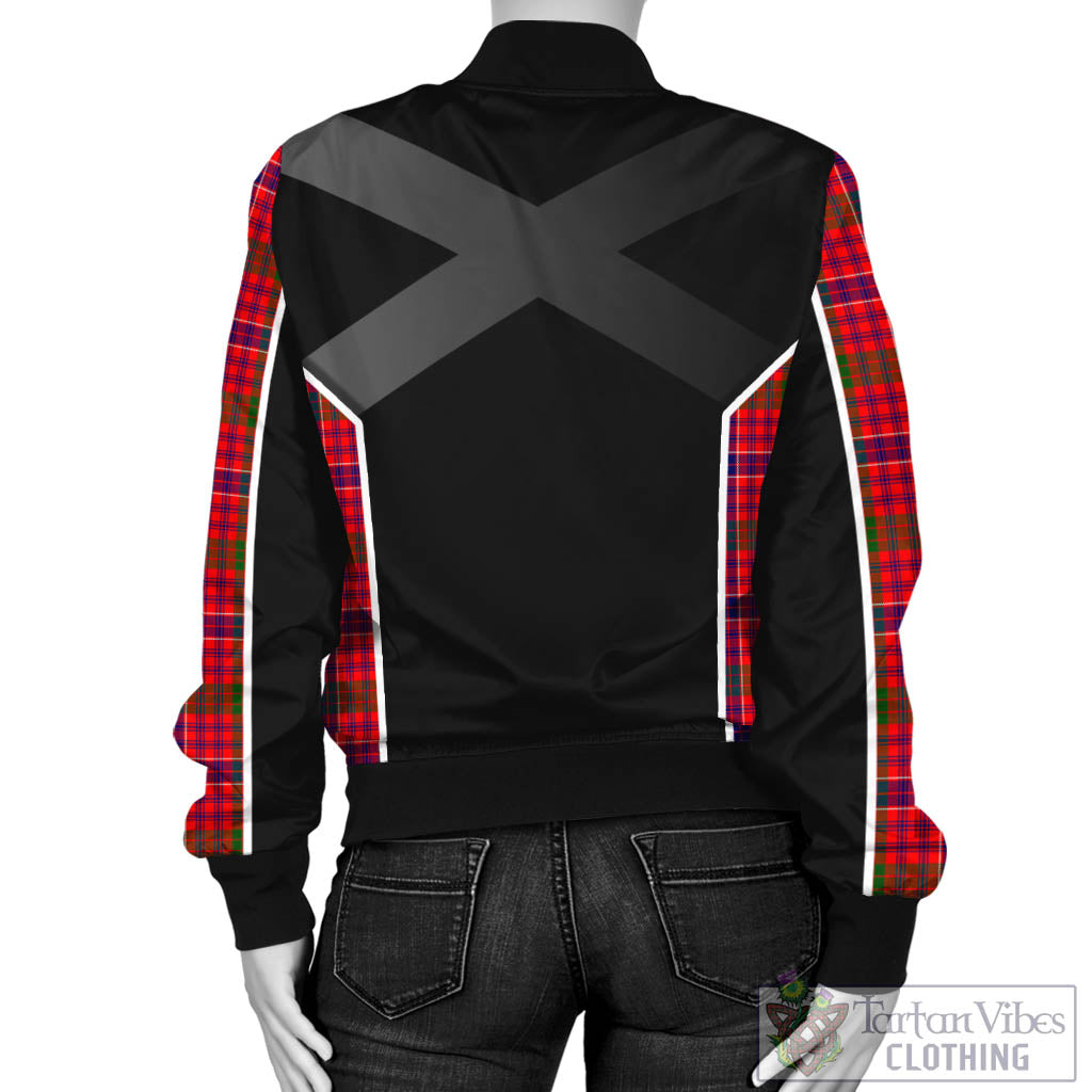 Tartan Vibes Clothing MacRae Modern Tartan Bomber Jacket with Family Crest and Scottish Thistle Vibes Sport Style