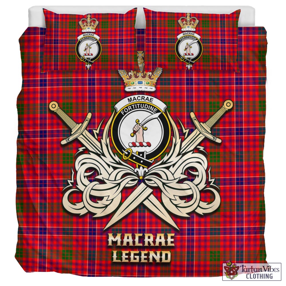 Tartan Vibes Clothing MacRae Modern Tartan Bedding Set with Clan Crest and the Golden Sword of Courageous Legacy