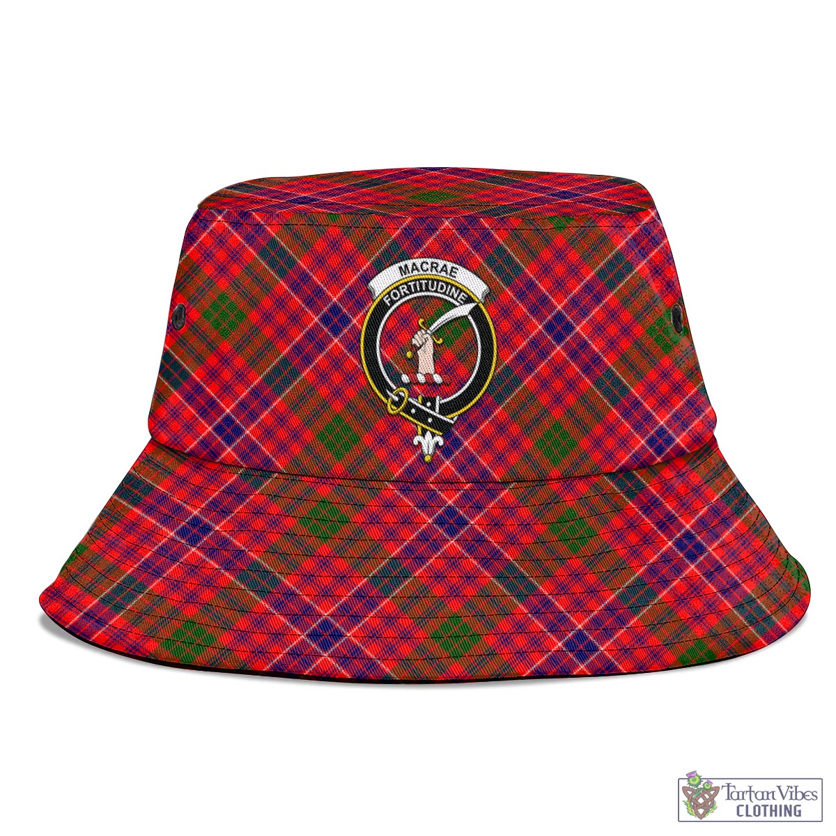 Tartan Vibes Clothing MacRae Modern Tartan Bucket Hat with Family Crest