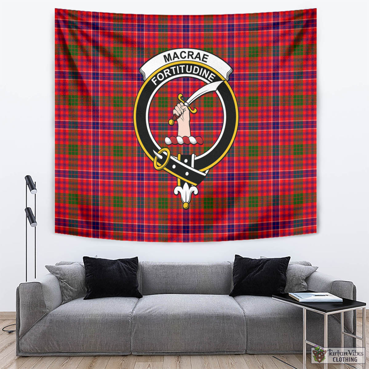 Tartan Vibes Clothing MacRae Modern Tartan Tapestry Wall Hanging and Home Decor for Room with Family Crest