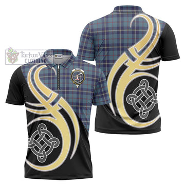 MacRae of America Tartan Zipper Polo Shirt with Family Crest and Celtic Symbol Style