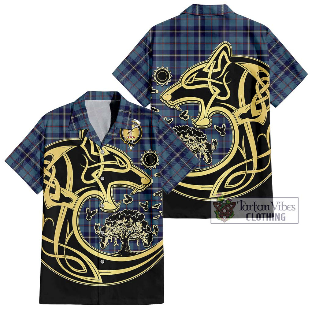 MacRae of America Tartan Short Sleeve Button Shirt with Family Crest Celtic Wolf Style Kid - Tartan Vibes Clothing