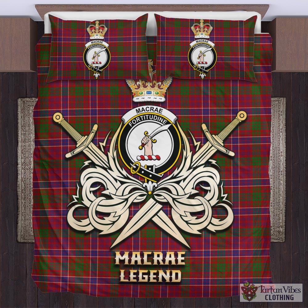 Tartan Vibes Clothing MacRae Red Tartan Bedding Set with Clan Crest and the Golden Sword of Courageous Legacy