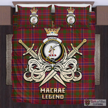 MacRae Red Tartan Bedding Set with Clan Crest and the Golden Sword of Courageous Legacy