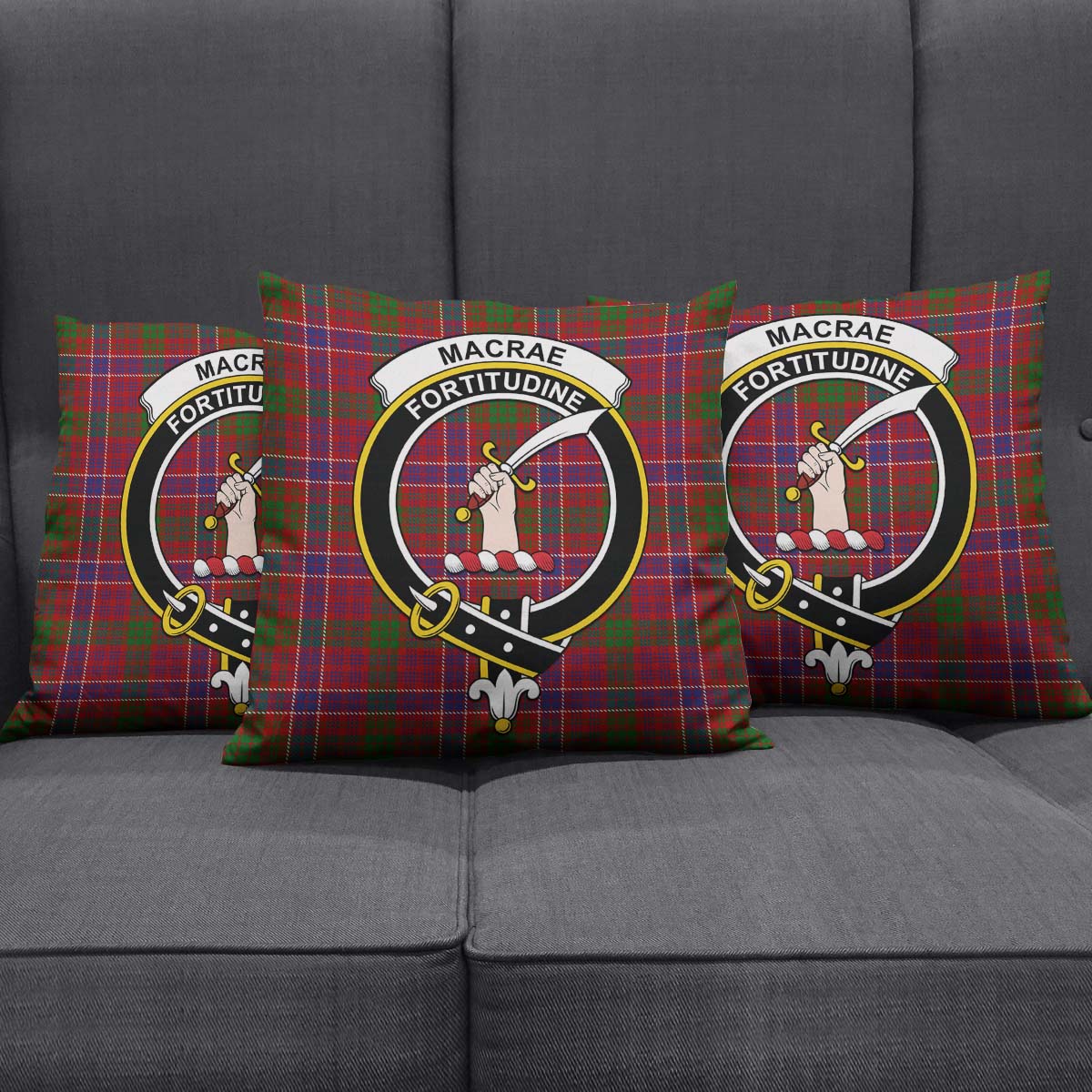 MacRae Red Tartan Pillow Cover with Family Crest Square Pillow Cover - Tartanvibesclothing