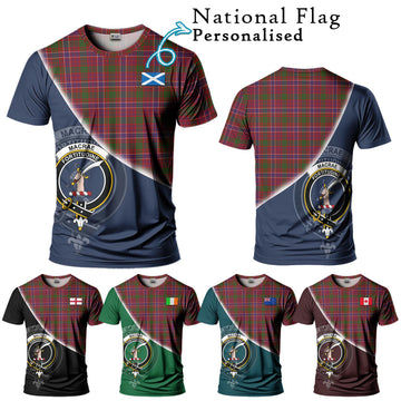 MacRae Red Tartan T-Shirt with Personalised National Flag and Family Crest Half Style