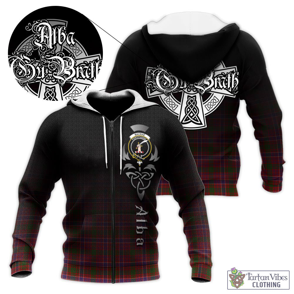 Tartan Vibes Clothing MacRae Red Tartan Knitted Hoodie Featuring Alba Gu Brath Family Crest Celtic Inspired