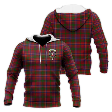 MacRae Red Tartan Knitted Hoodie with Family Crest