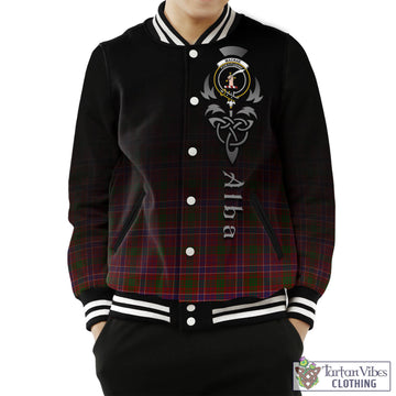 MacRae Red Tartan Baseball Jacket Featuring Alba Gu Brath Family Crest Celtic Inspired