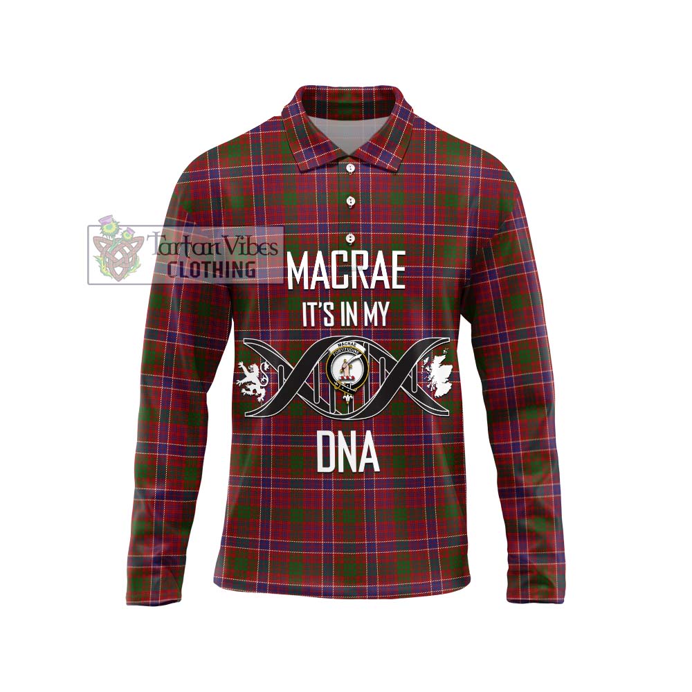 MacRae Red Tartan Long Sleeve Polo Shirt with Family Crest DNA In Me Style Unisex - Tartanvibesclothing Shop