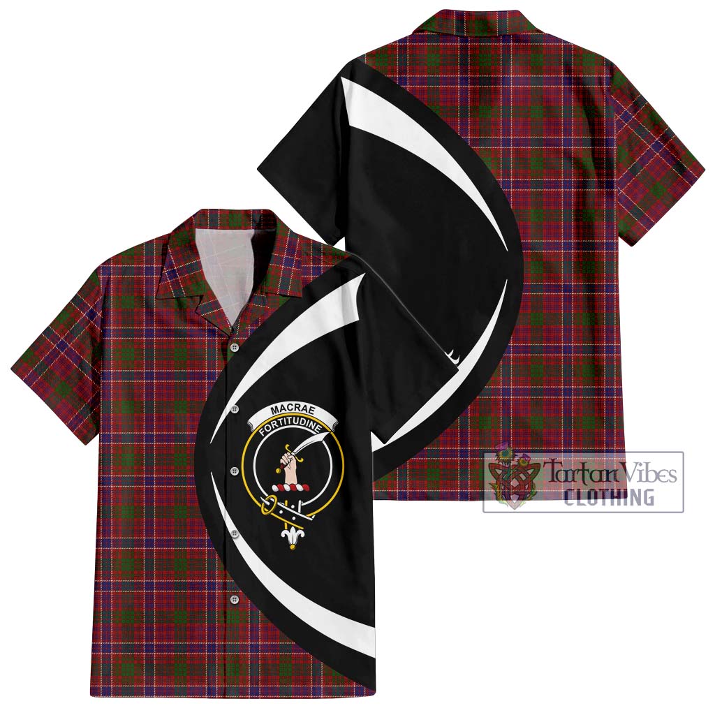 MacRae Red Tartan Short Sleeve Button Up with Family Crest Circle Style Kid - Tartan Vibes Clothing