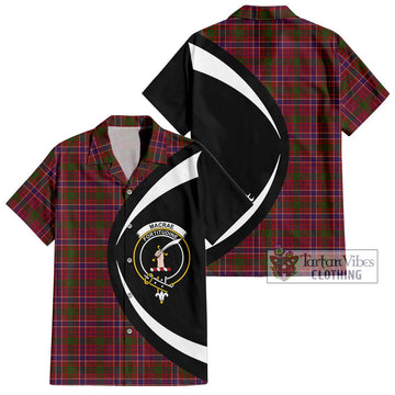 MacRae Red Tartan Short Sleeve Button Up with Family Crest Circle Style