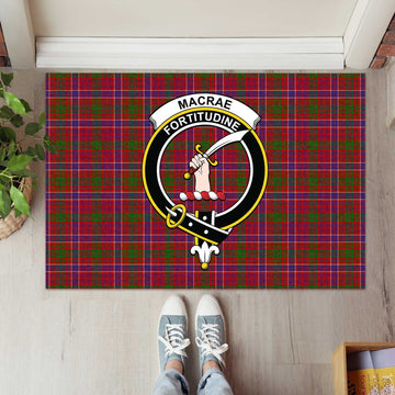 MacRae Red Tartan Door Mat with Family Crest