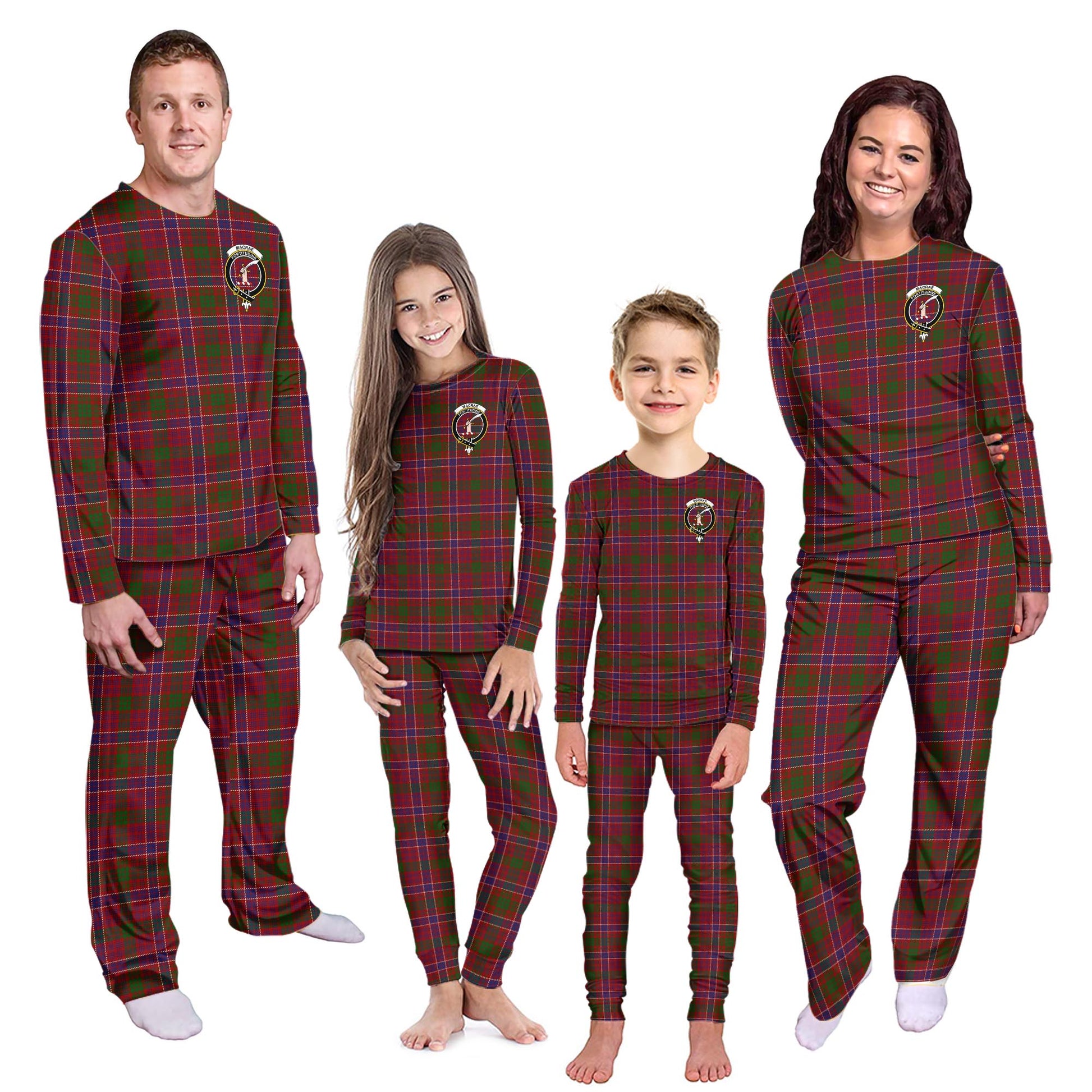 MacRae Red Tartan Pajamas Family Set with Family Crest - Tartanvibesclothing