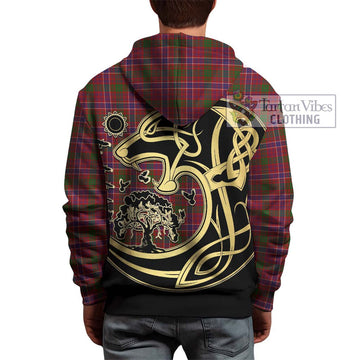 MacRae Red Tartan Hoodie with Family Crest Celtic Wolf Style