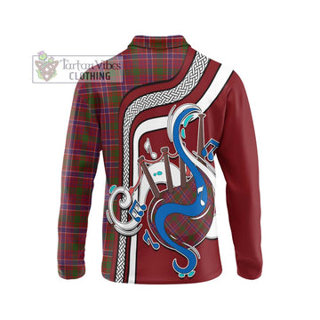 MacRae Red Tartan Long Sleeve Polo Shirt with Epic Bagpipe Style