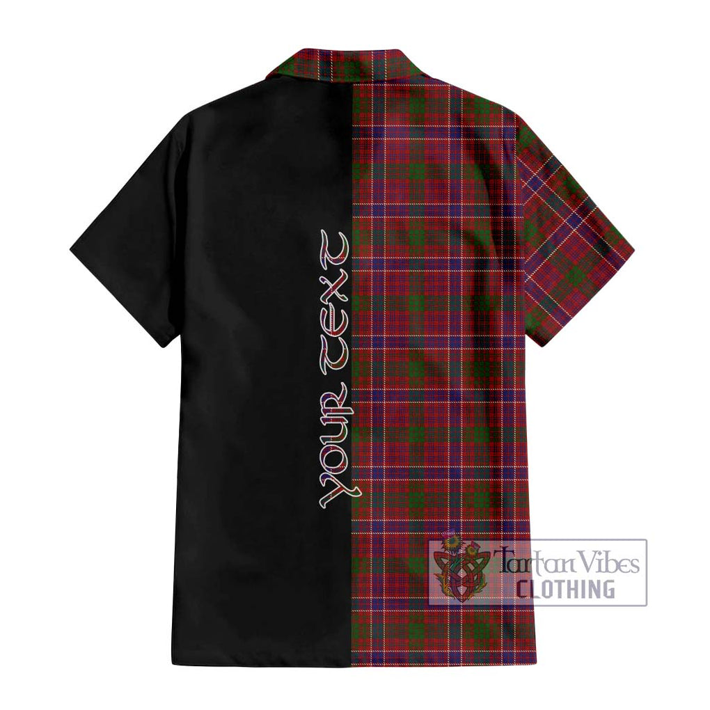 MacRae Red Tartan Short Sleeve Button Shirt with Family Crest and Half Of Me Style - Tartanvibesclothing Shop