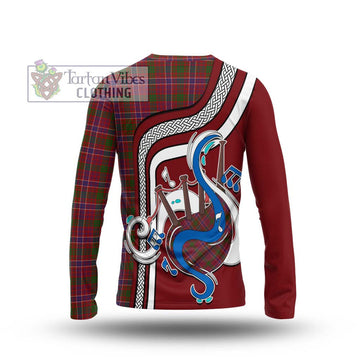 MacRae Red Tartan Long Sleeve T-Shirt with Epic Bagpipe Style