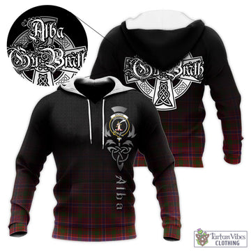 MacRae Red Tartan Knitted Hoodie Featuring Alba Gu Brath Family Crest Celtic Inspired