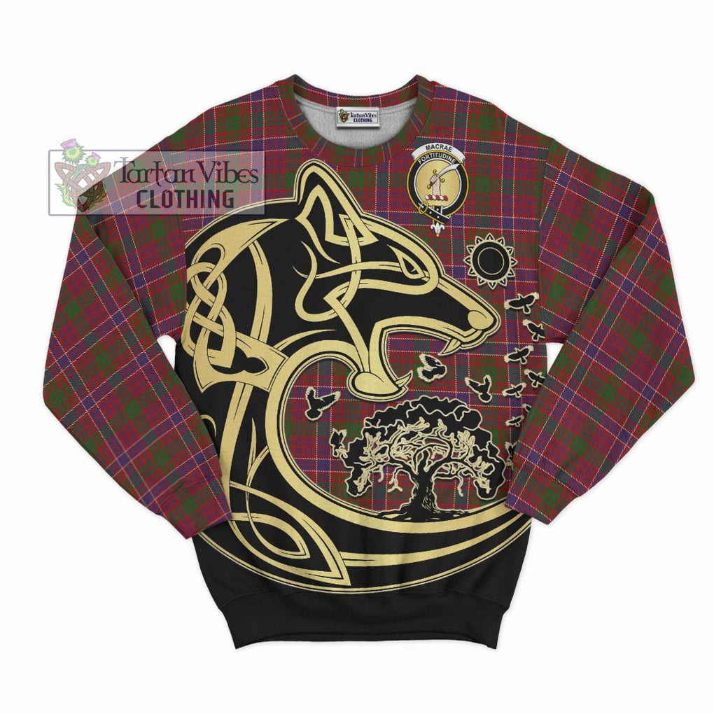 MacRae Red Tartan Sweatshirt with Family Crest Celtic Wolf Style - Tartan Vibes Clothing