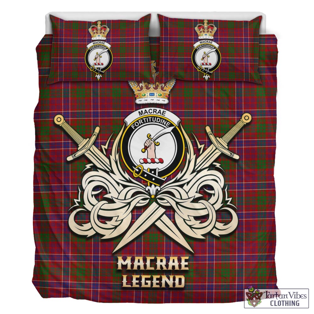 Tartan Vibes Clothing MacRae Red Tartan Bedding Set with Clan Crest and the Golden Sword of Courageous Legacy