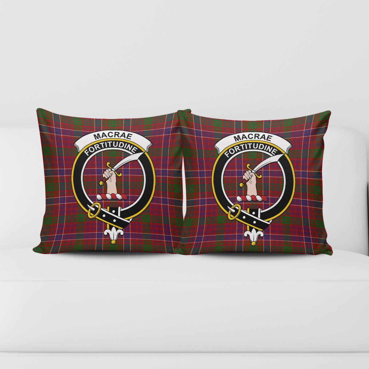 MacRae Red Tartan Pillow Cover with Family Crest - Tartanvibesclothing